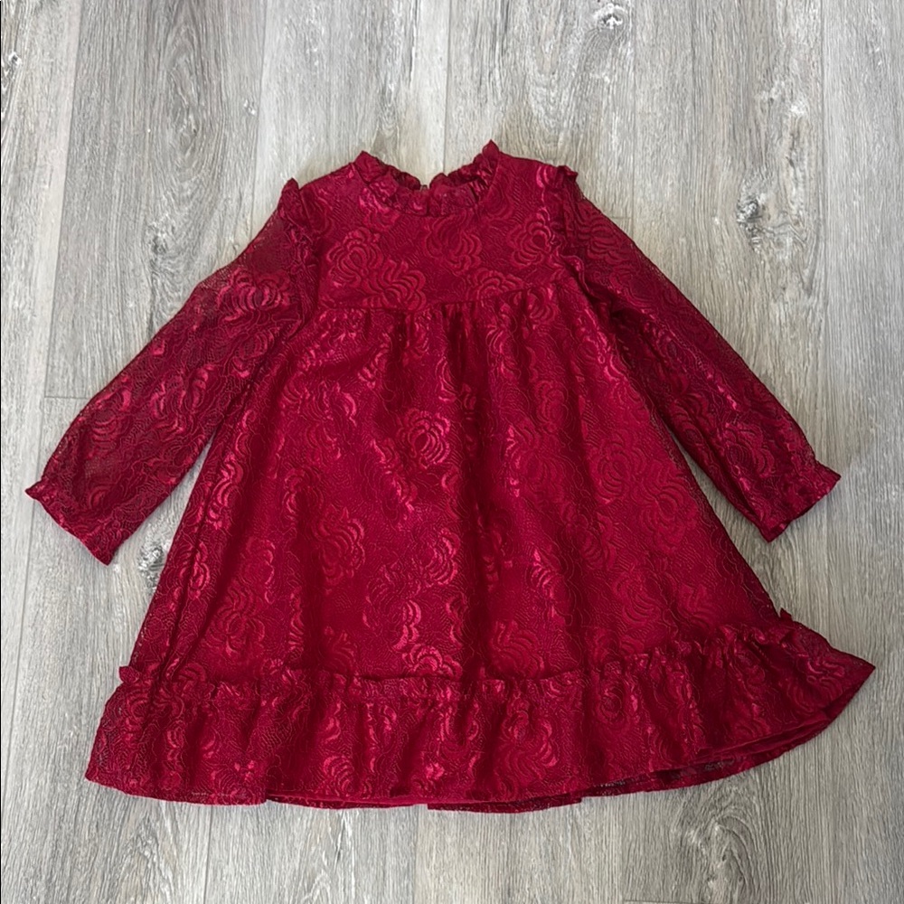 EUC Wonder Nation Red Lace Girls Long Sleeve Dress Size 5T